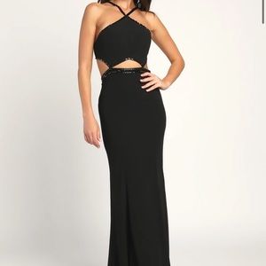 Black cut out embellished evening gown